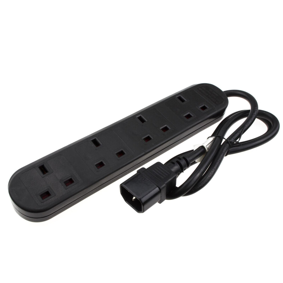 kenable IEC C14 to 4 Way UK Mains Sockets Lead UPS Power Splitter 1m BLACK