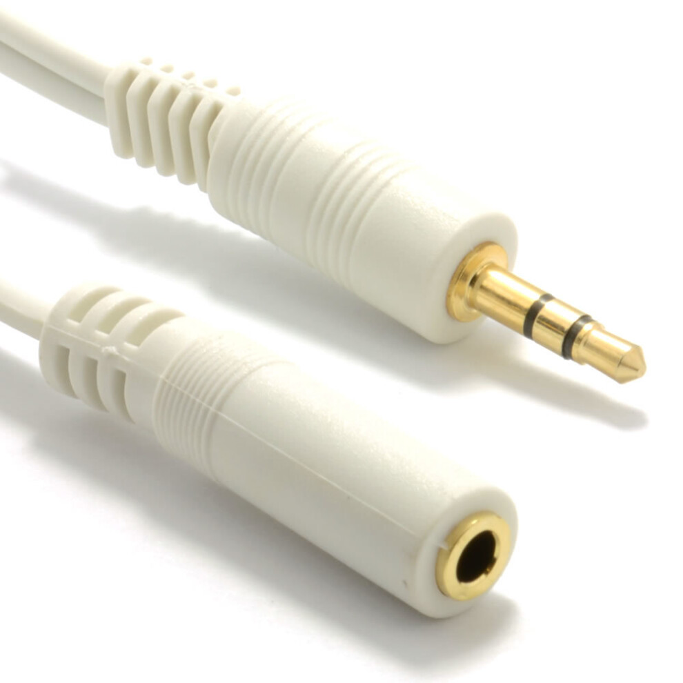 kenable 3.5mm Stereo Jack to Socket Headphone Extension GOLD Cable 15m White