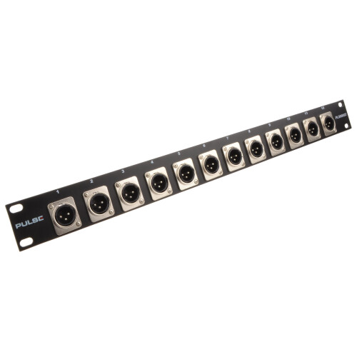 kenable XLR Mic 19 inch Flight Case Network Cab Rack Panel 12 Male Connectors 1