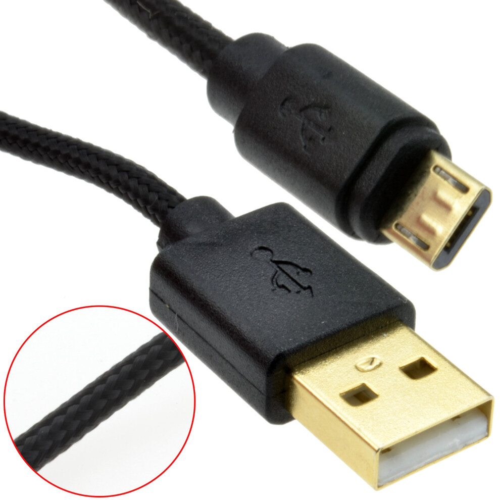 kenable BRAIDED GOLD USB 2.0 A To MICRO B FAST CHARGE Cable 24AWG 0.3m BLACK