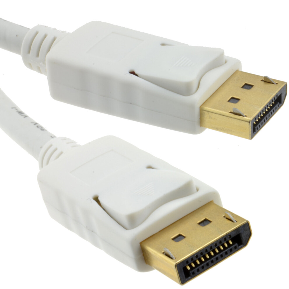 kenable DisplayPort v1.2 4k Compatible Male Locking Plugs Cable 3m White