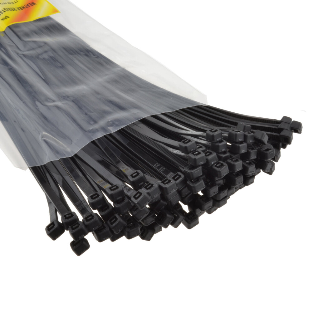 kenable Black Cable Ties 300mm x 3.5mm Nylon 66 UL Approved [100 Pack]