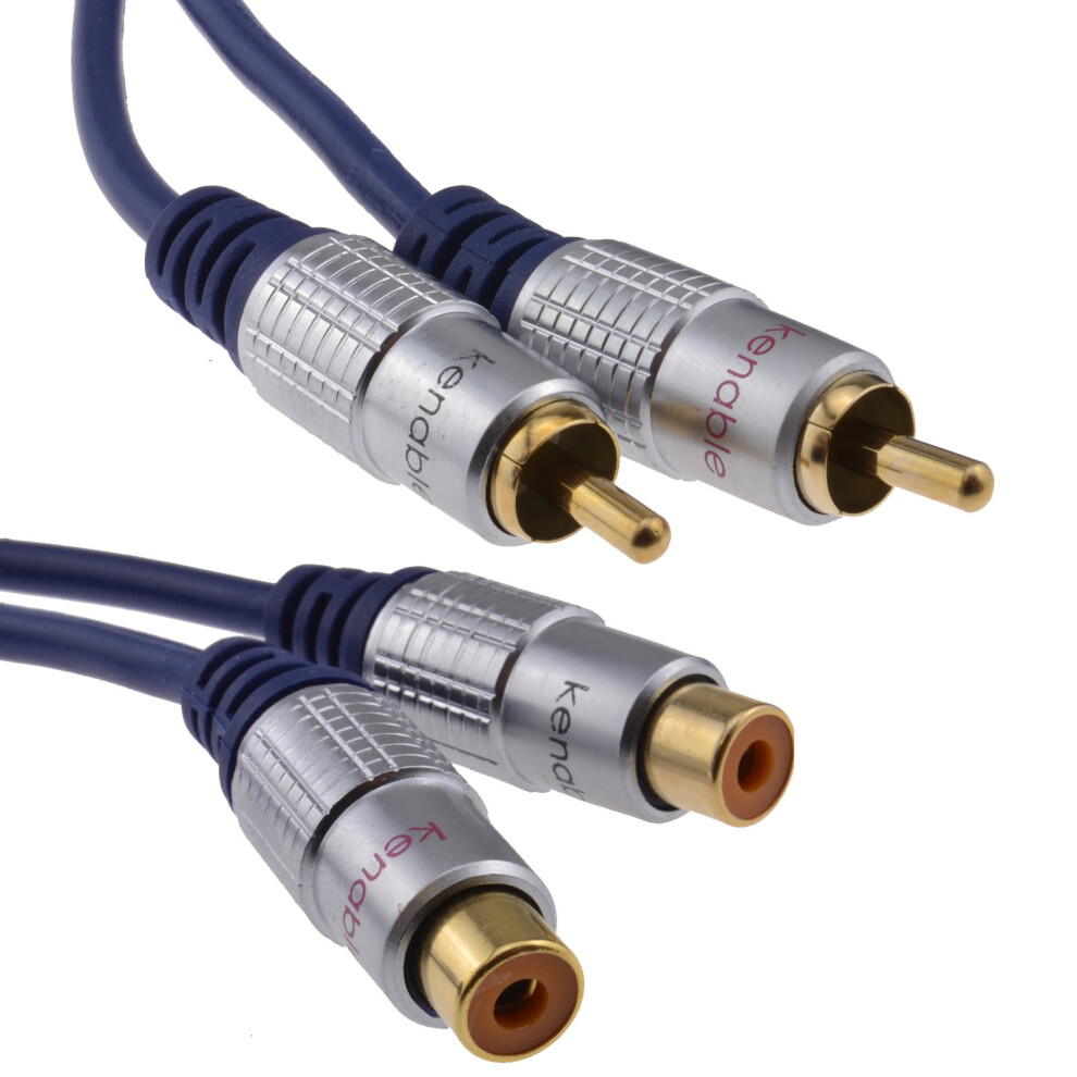 kenable Pure OFC HQ 2 x RCA Phono Extension Plug to Socket Audio Cable Gold 2m