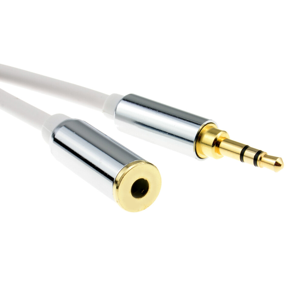 kenable PRO METAL WHITE 3.5mm Stereo Jack Headphone Extension Cable 1.5m