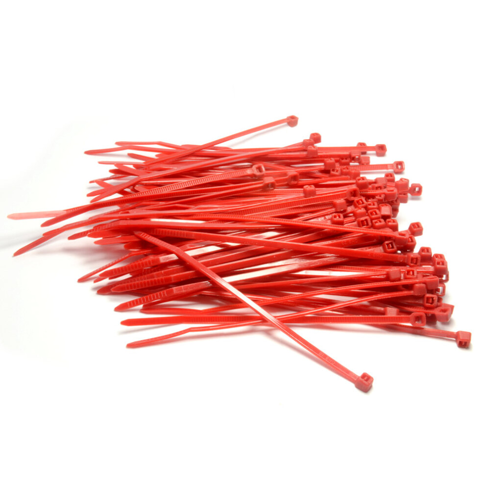 kenable Red Cable Ties 100mm x 2.5mm Nylon 66 UL Approved [100 Pack]