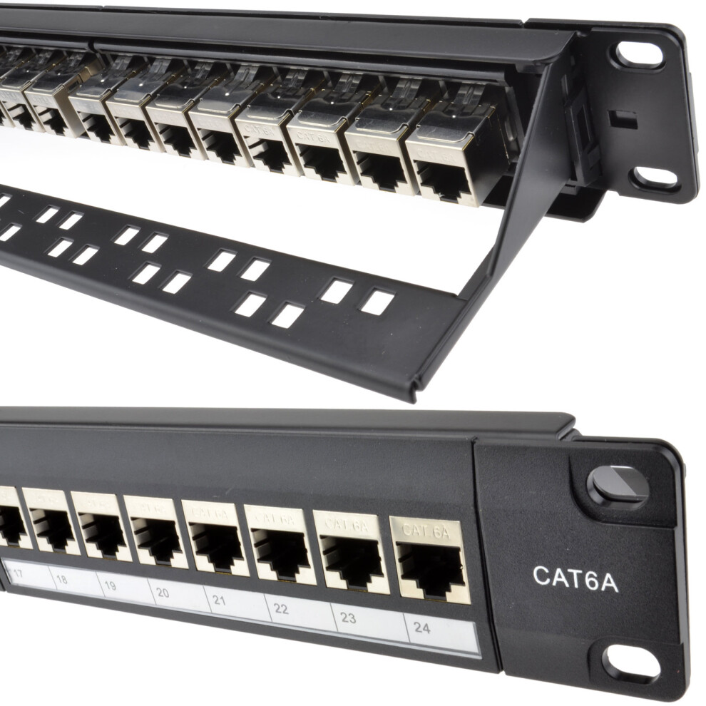 kenable 24 Port RJ45 CAT6A SHIELDED Through Coupler Patch Panel with Back Bar