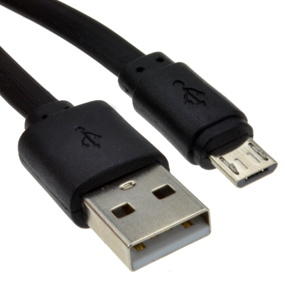 kenable FLAT USB A To MICRO B TYPE 24AWG FAST CHARGE Cable 3m Lead BLACK