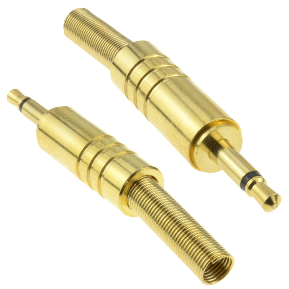 kenable Pair of 3.5mm Mono Solder Terminal with Gold Casing and Strain Relief