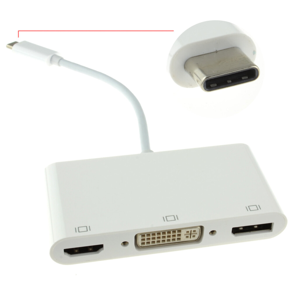 Kenable Usb 3.1 Type C To Hdmi 4K Displayport & Dvi 24+5 Adapter 15Cm