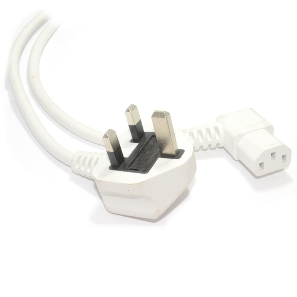 Kenable Power Cord Uk Plug To Right Angle Iec C13 Cable (Kettle Lead) 2M White