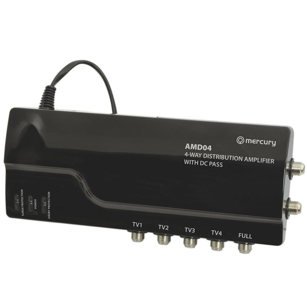 4 Way 4G Ready VHF UHF TV Aerial Distribution Powered Amplifier & DC By Pass