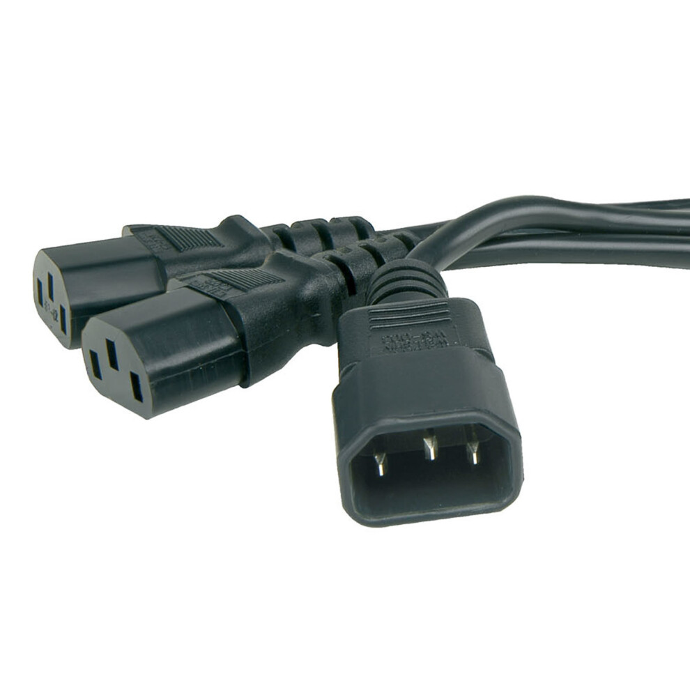 Kenable Iec Splitter Cable C14 Plug To 2 X C13 Socket Y Lead 2M (1M+1M) Black