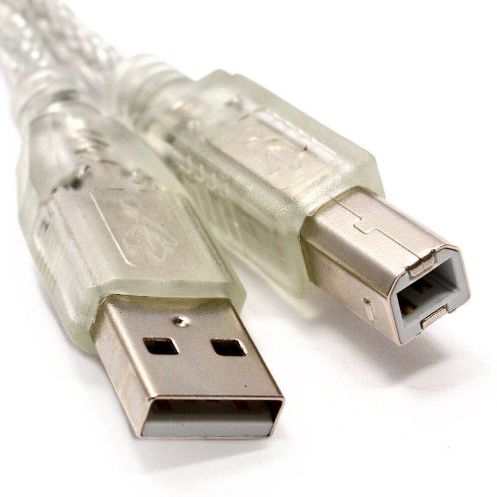 kenable CLEAR USB 2.0 Hi Speed A to B Cable Lead For Printers 24AWG Ferrite 3m