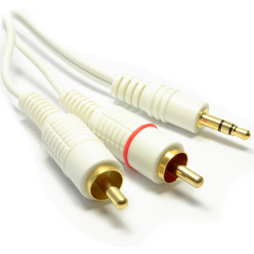 kenable 3.5mm Stereo Jack Plug to Twin Phono Plugs Cable White 3m