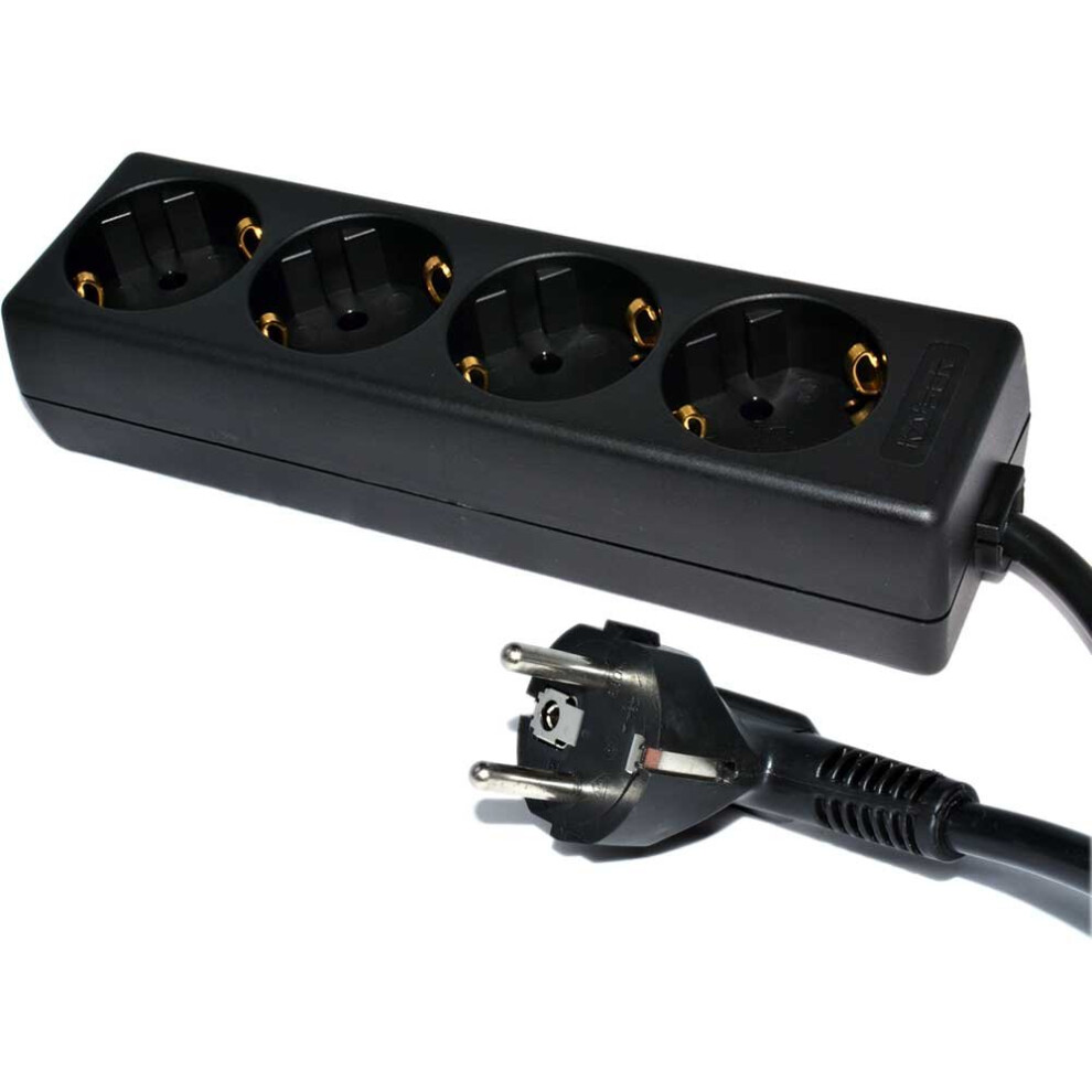 kenable BLACK 4 Way Gang European 16 Amp Mains Extension Schuko Sockets 3m