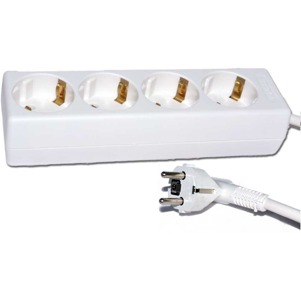 Kenable 4 Way Gang European 16 Amp Mains Extension Schuko Sockets 3M White