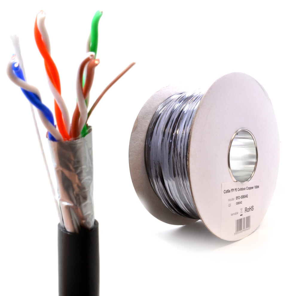 kenable External SHIELDED CAT5e Outdoor COPPER Ethernet Cable FTP Reel 100m