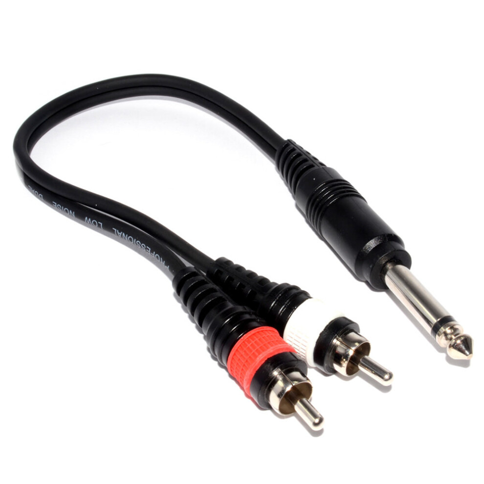 kenable PULSE PRO 6.35mm Mono Jack to 2 x Phono Plugs Helical Shielded Cable 3m