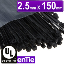 enTie Black Cable Ties 2.5mm x 150mm Nylon 66 UL Approved [100 Pack]