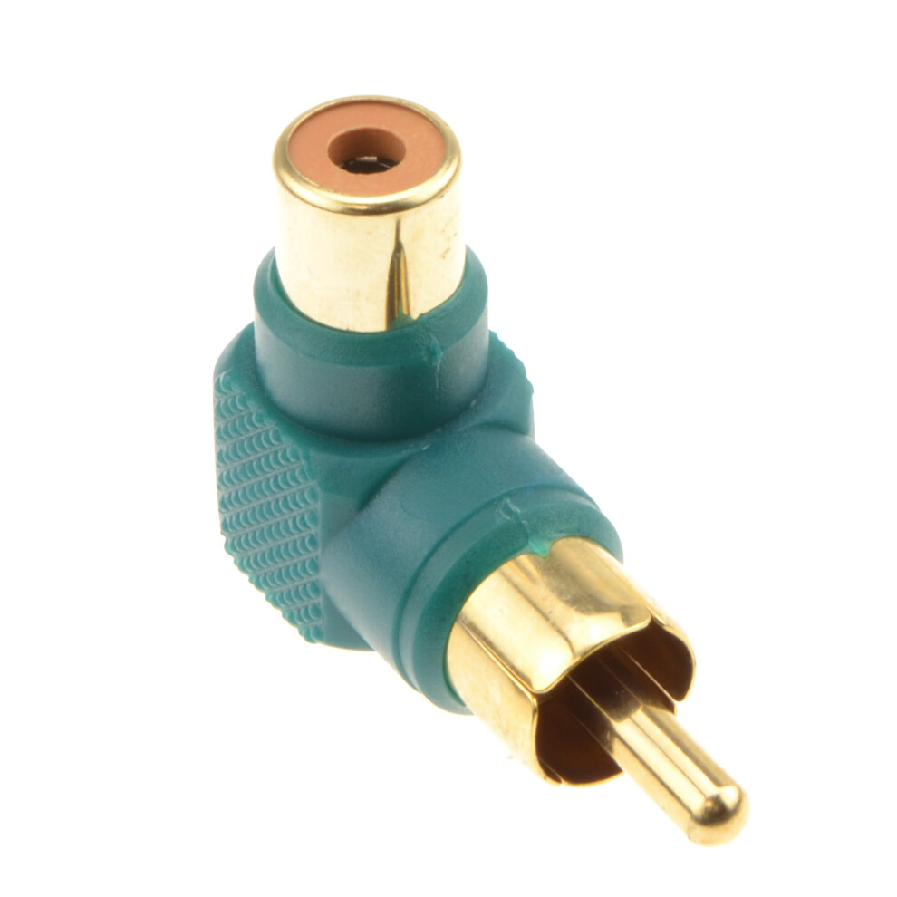 kenable Right Angled RCA Phono Adapter Green Audio Plug to Socket Gold Plated