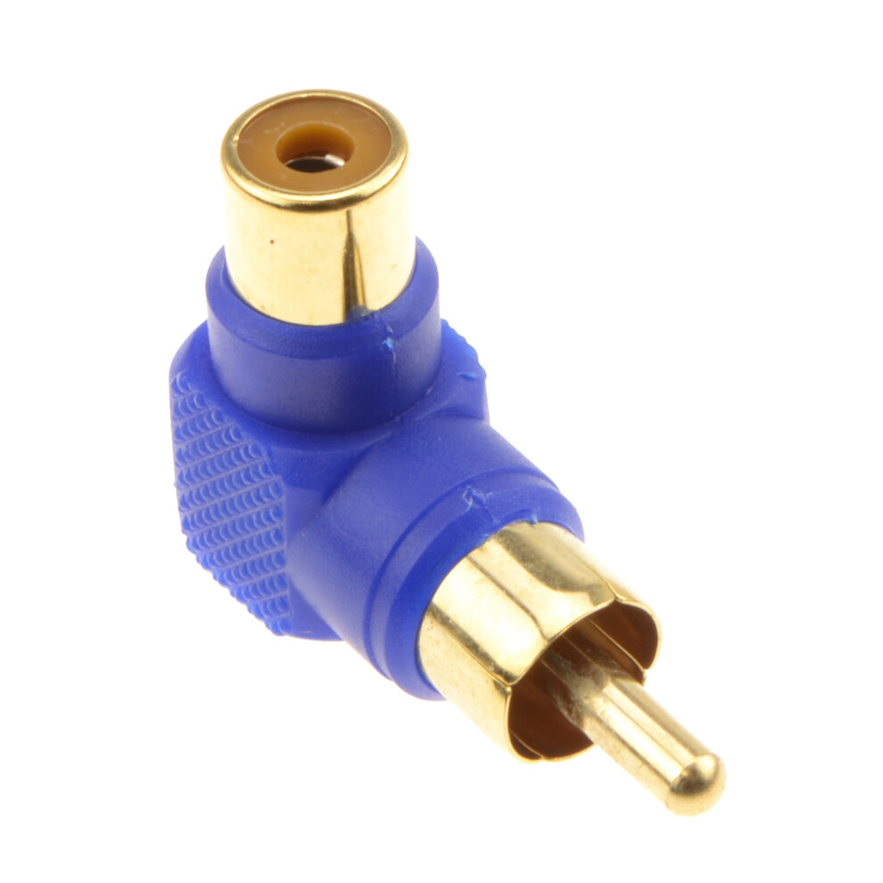 kenable Right Angled RCA Phono Adapter Blue Audio Plug to Socket Gold Plated