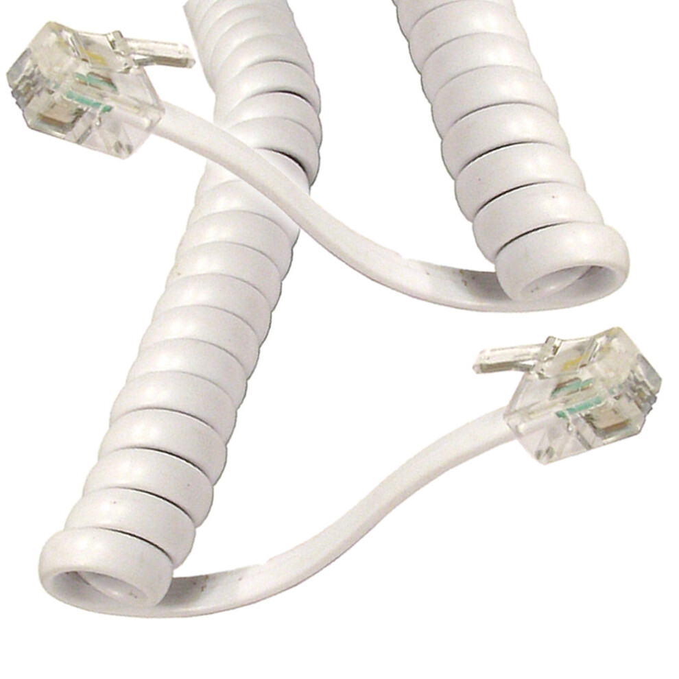 Kenable Telephone Handset Coiled Rj10 Plug To Rj10 Plug Cable Lead 3M White