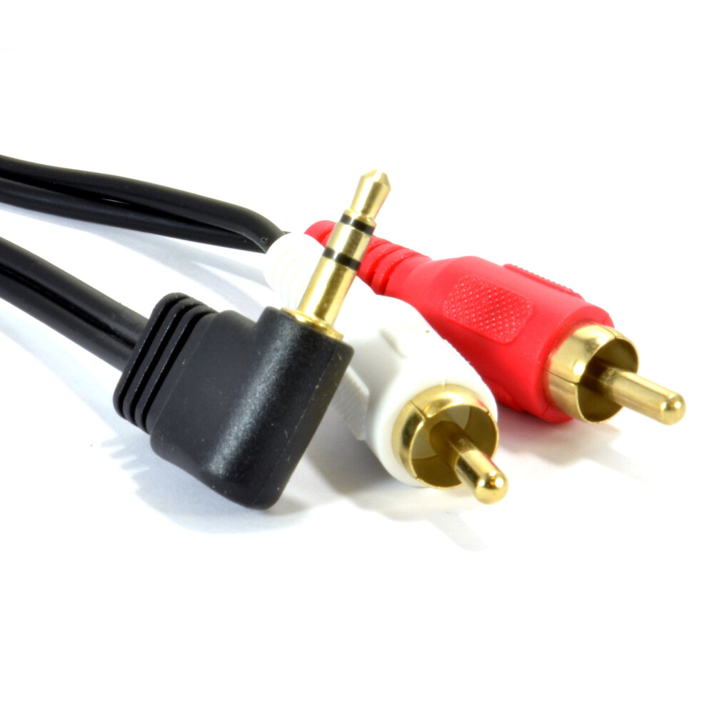 Right Angle 3.5mm Stereo Jack to 2 RCA Phono Plugs Cable Gold 5m