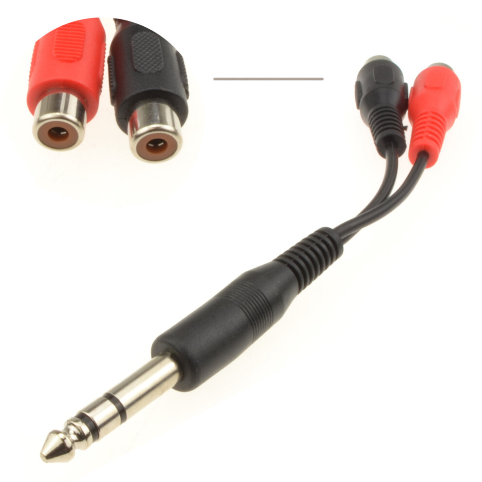 kenable 6.35mm Stereo Jack Plug to Twin RCA Phono Sockets Adapter Cable 10cm