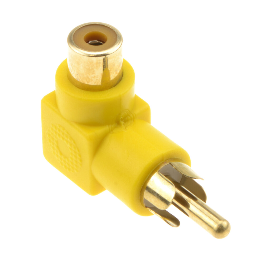 kenable Right Angled RCA Phono Adapter Yellow Video Plug to Socket Gold Plated