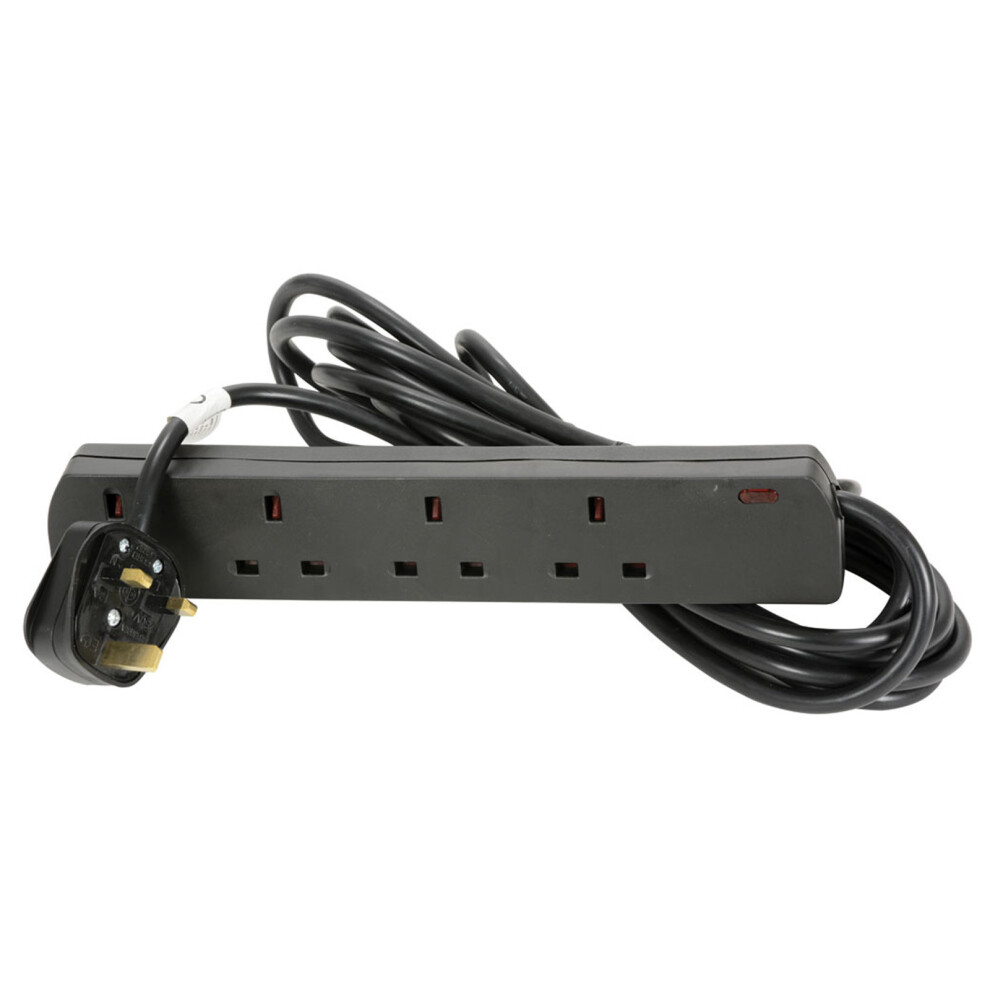 Kenable 4 Gang 13A Uk Mains Power Outlet Extension Lead With Led 5M Black