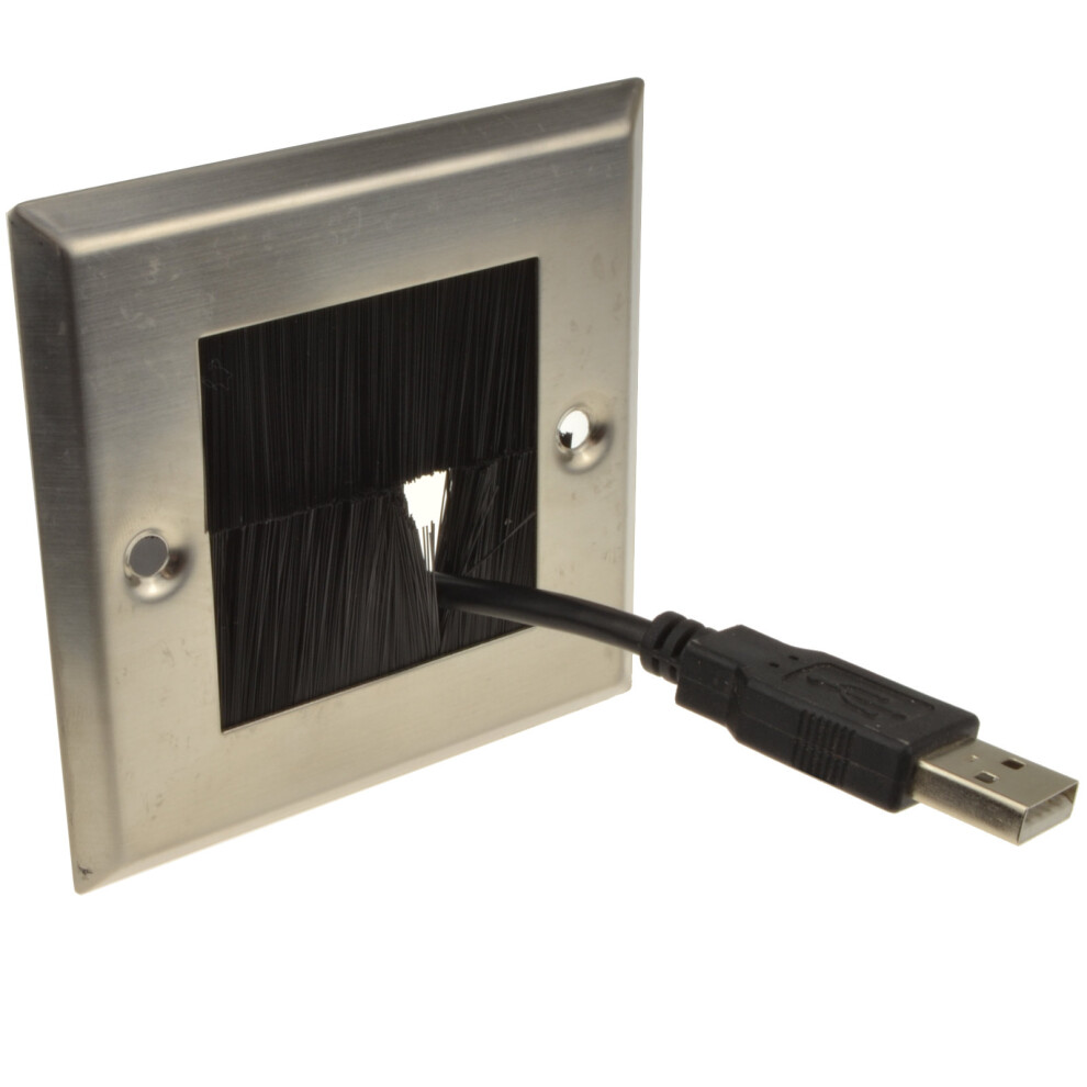 STEEL Cable Entry Exit BRUSH Faceplate for Wall Outlet UK Single Gang