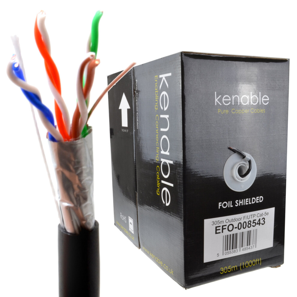 Kenable External Shielded Cat5e Outdoor Copper Ethernet Cable F/Utp Reel 305M