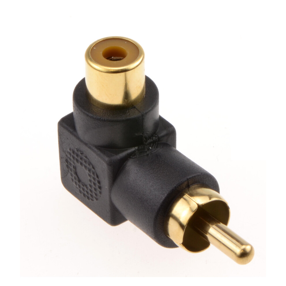 kenable Right Angled RCA Phono Adapter Black Audio Plug to Socket Gold Plated