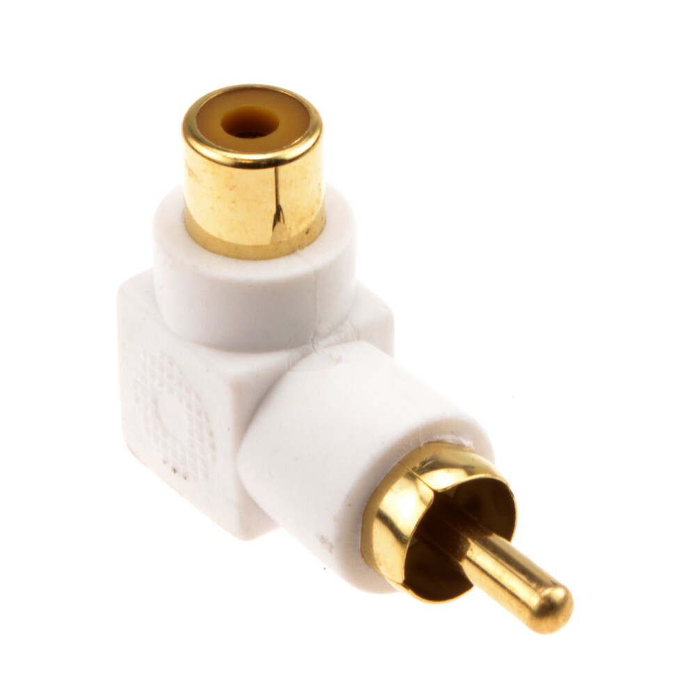 Kenable Right Angled Rca Phono Adapter White Audio Plug To Socket Gold Plated