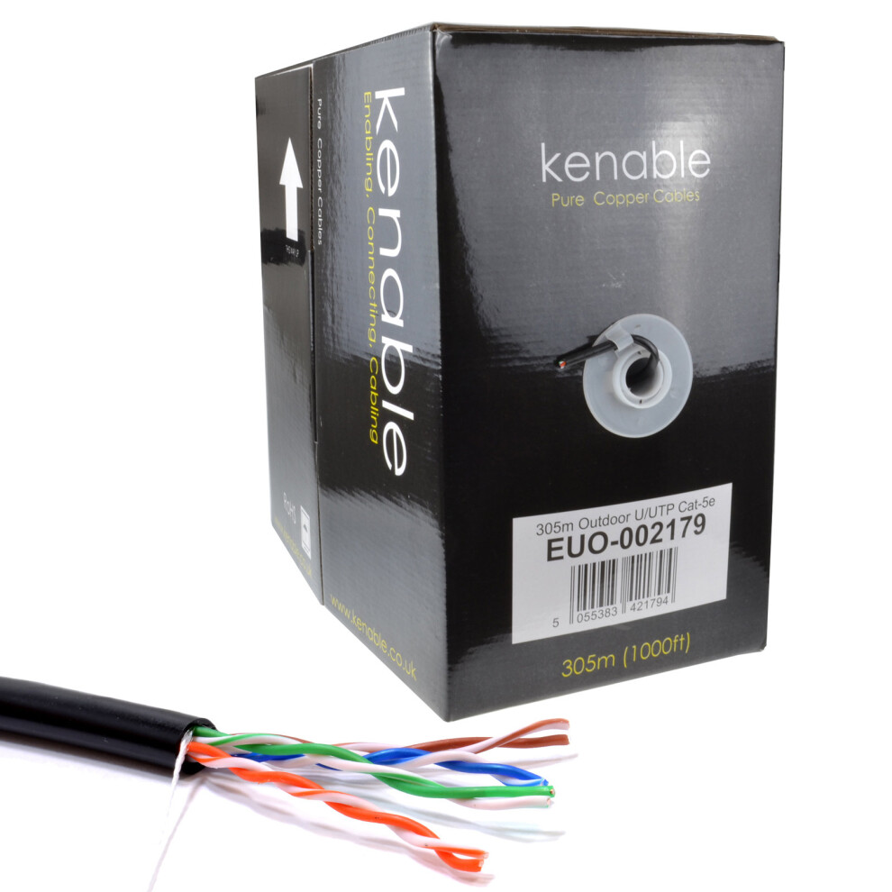 External Cat5e Outdoor Use Copper Ethernet Network Cable Reel Utp 305M Black 5055383421794