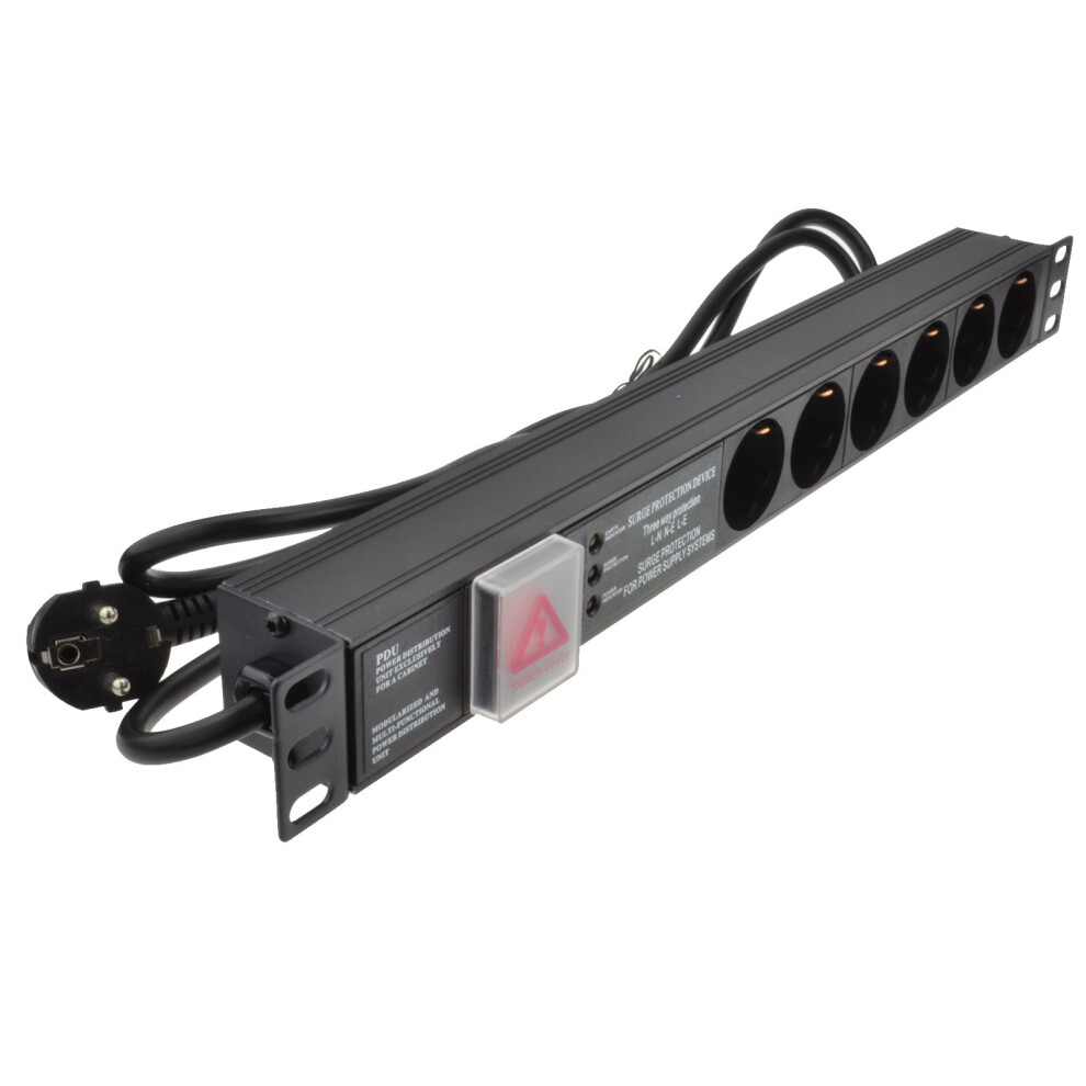 kenable Surged Power Distribution Unit PDU 6 Way Euro Schuko Socket & Plug