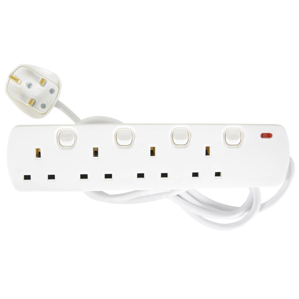 Kenable 4 Gang Individually Switched Uk Mains Power Extension Strip 2M Cable