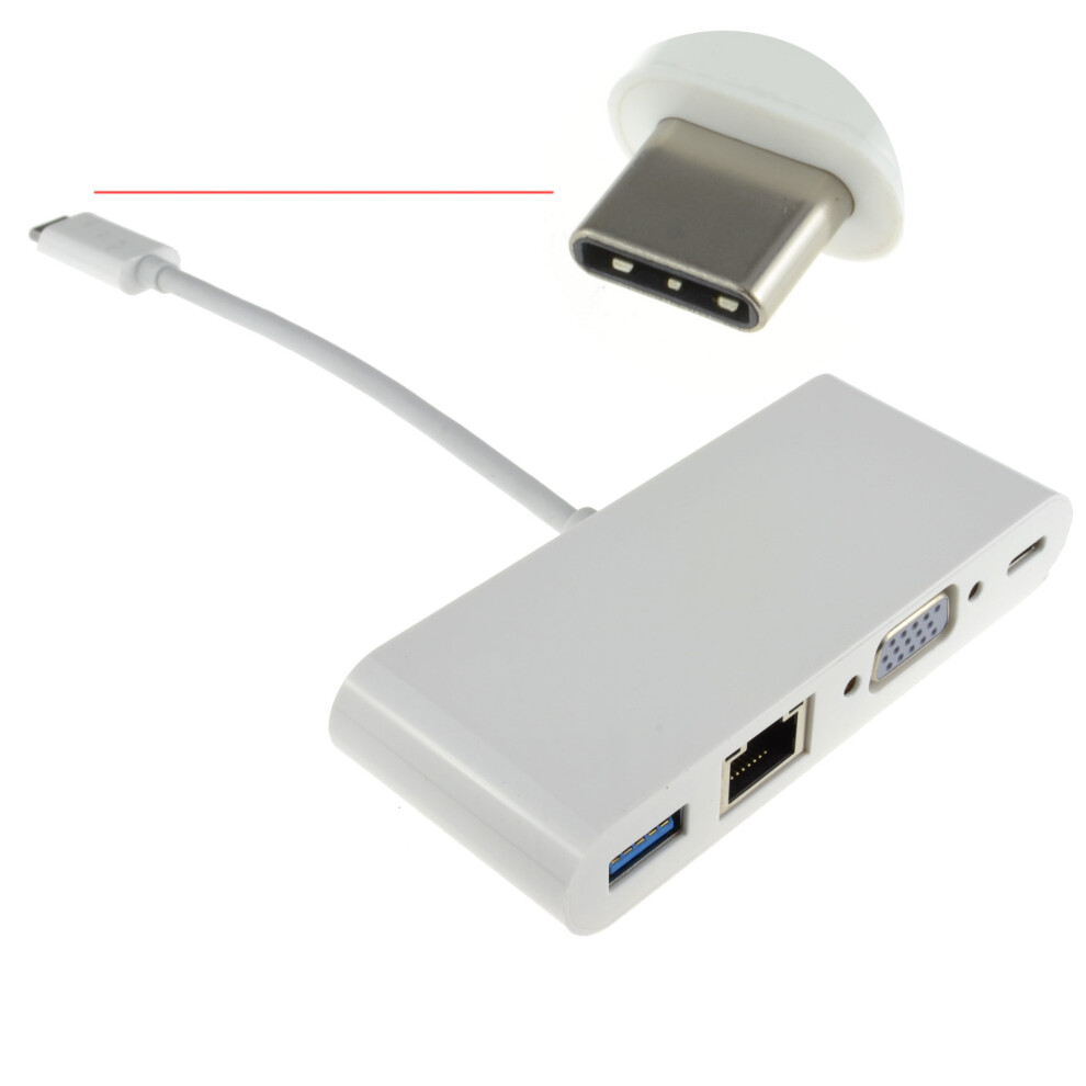 Kenable Usb 3.1 Type C To Vga Usb & Gigabit Adapter With Pd Function 15Cm