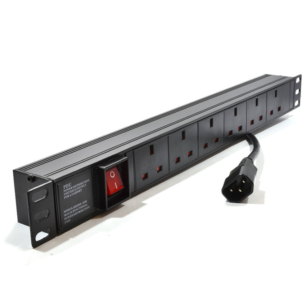 kenable Power Distribution Surged 6 Way UK 19 Horizontal Rack PDU C14 Plug 1.8m