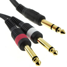 6.35mm TRS Stereo Jack to Twin (2x) 6.35mm Mono BIG Jacks Cable Lead 5m Gold