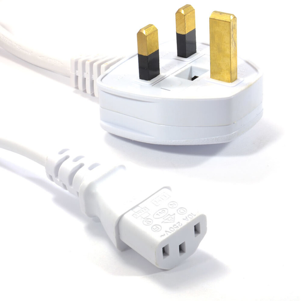 kenable Power Cord UK Plug to IEC Cable  PC Mains Lead  C13  2m WHITE