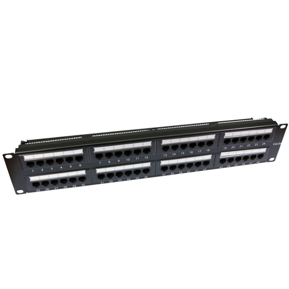 kenable 2U Patch Panel Cat5e RJ45 19 inch Rack Mountable 48 Port & Back Bar