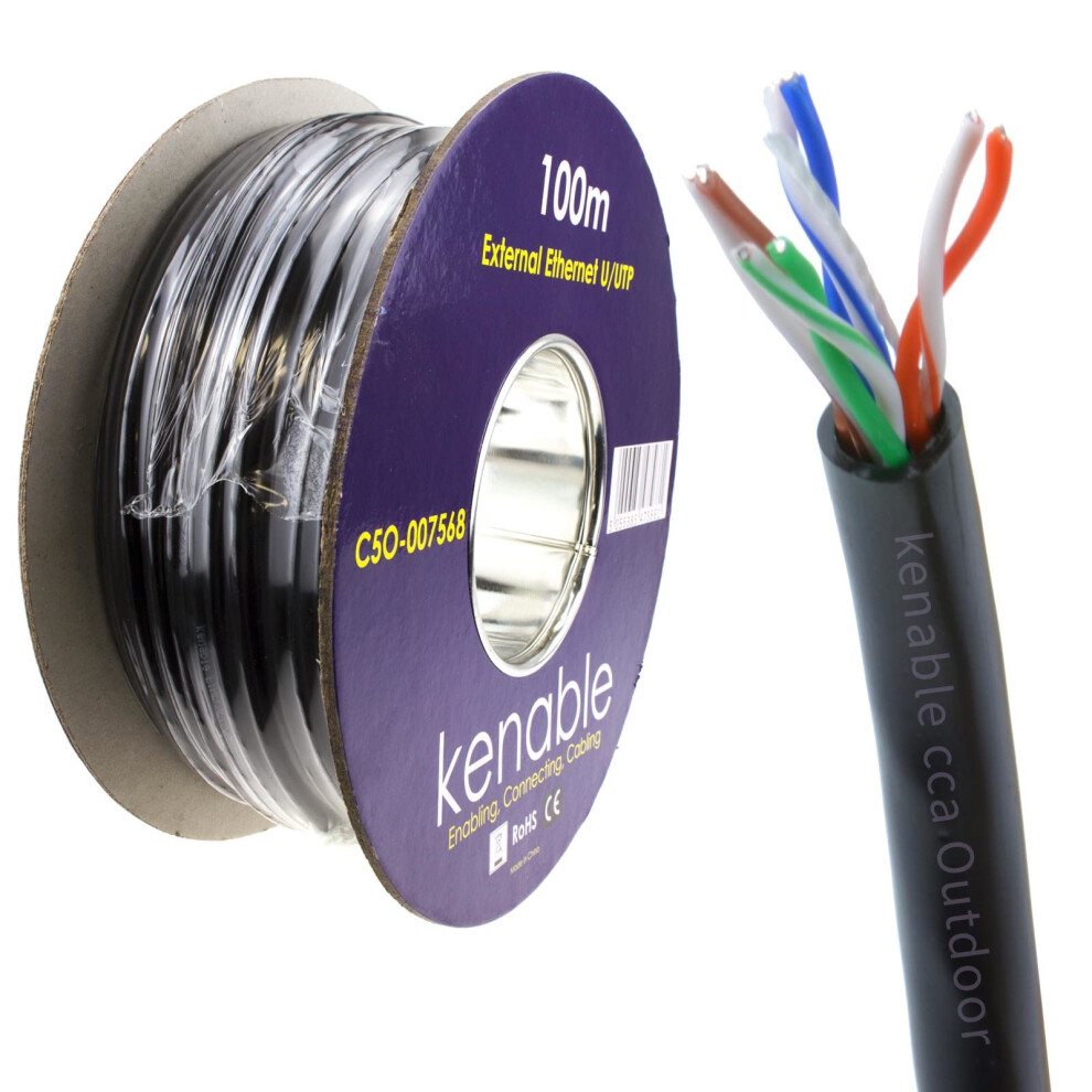 kenable External CAT5e CCA Outdoor Use Ethernet Network Cable Reel UTP 100m