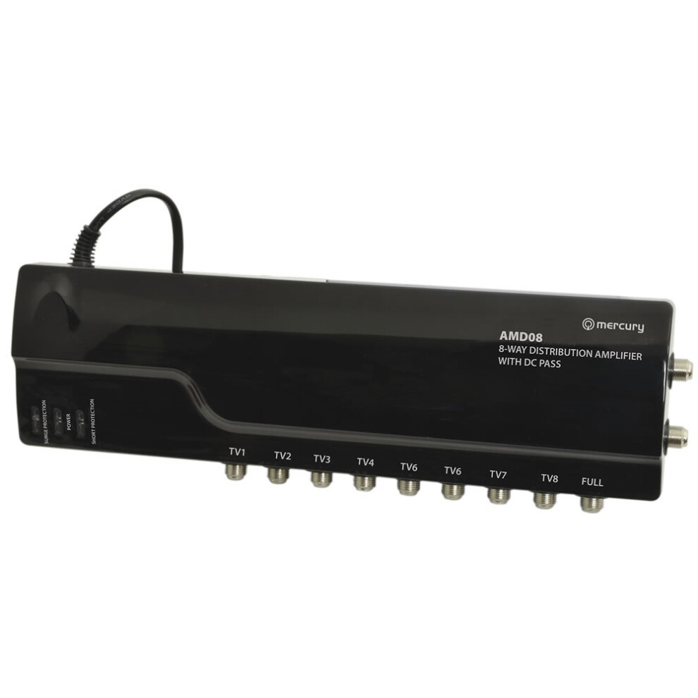 8 Way 4G Ready VHF UHF TV Aerial Distribution Powered Amplifier & DC By Pass