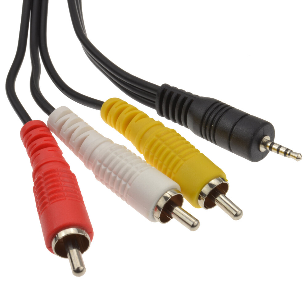 Kenable 2.5Mm Jack To 3 Rca Phonos 4 Pole Av Out Tv Cable Lead 3M Yellow/Red/White 5055383413171