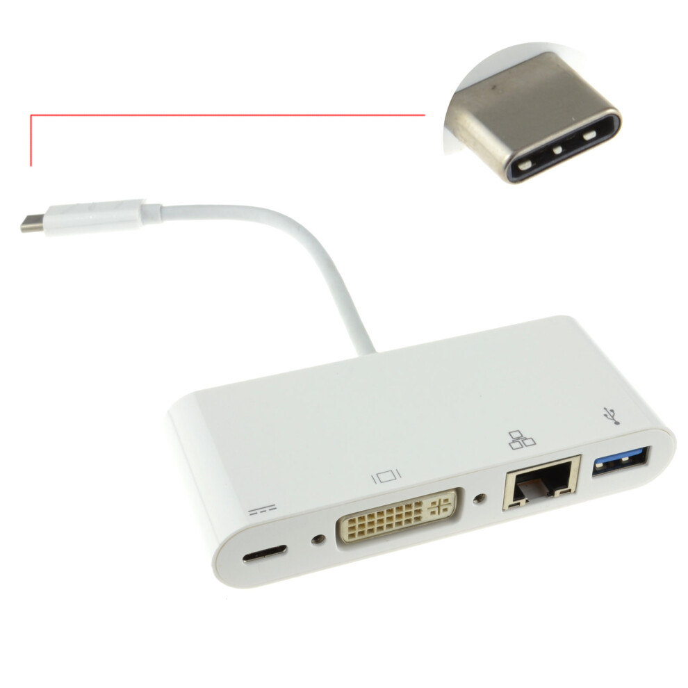 Kenable Usb 3.1 Type C To Dvi Usb & Gigabit Adapter With Pd Function 15Cm