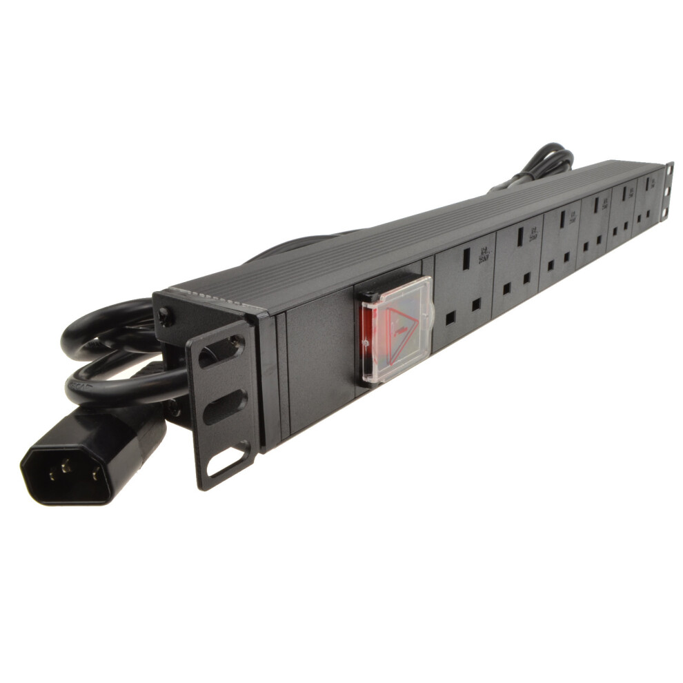 kenable Power Distribution Unit 6 Way UK 19 Horizontal Rack PDU C14 Plug 3m