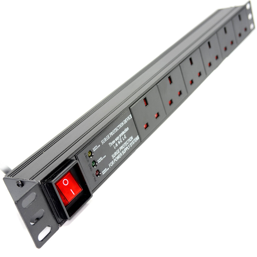 kenable Power Distribution Unit PDU 6 Way Horizontal Surge 19 Rack Mounted 1U