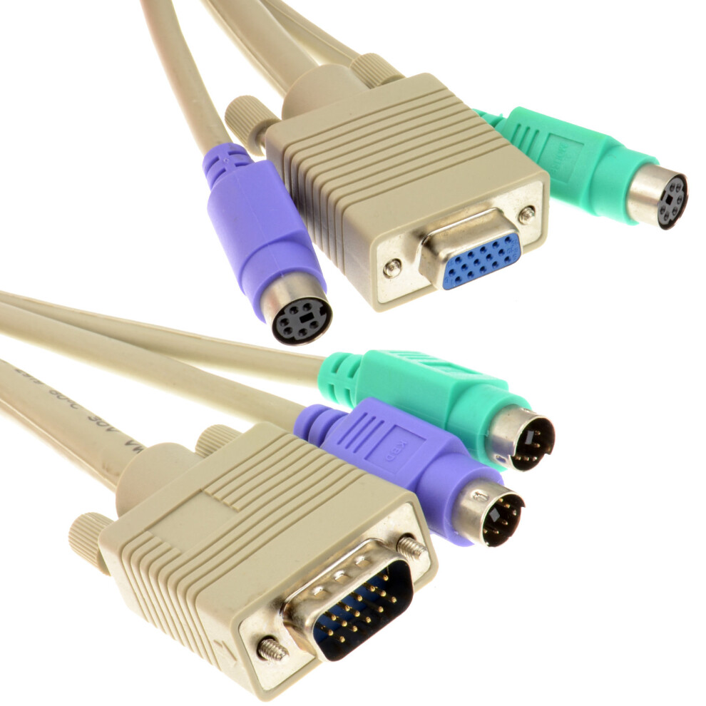 kenable KVM Extension Cable Male To Female SVGA And PS 2 Cable Lead 2m