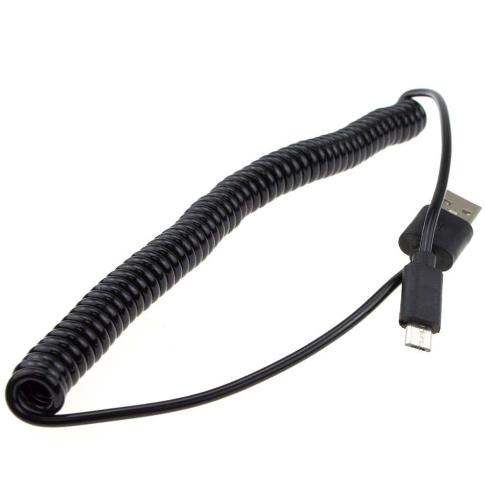 kenable Coiled Shielded USB 2.0 A To MICRO B Data and Charging Cable BLACK 1.8m